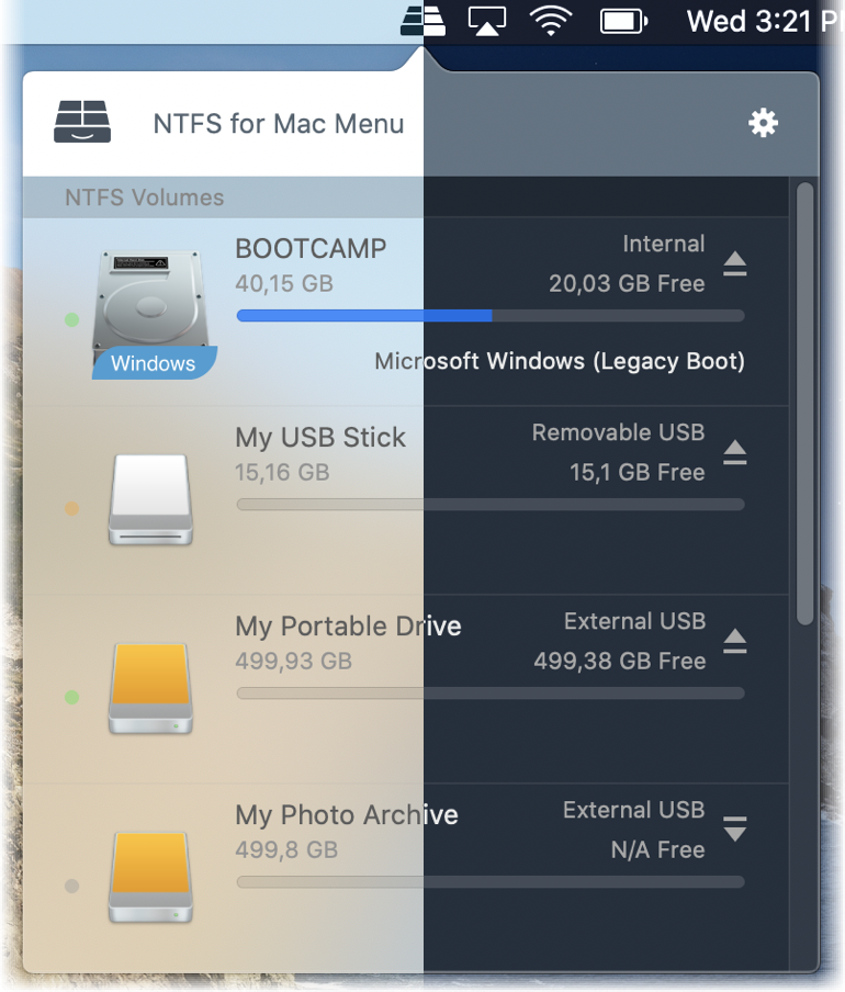 Microsoft NTFS for Mac by Paragon Software. Mount Volume with Microsoft drivers. Screenshot.